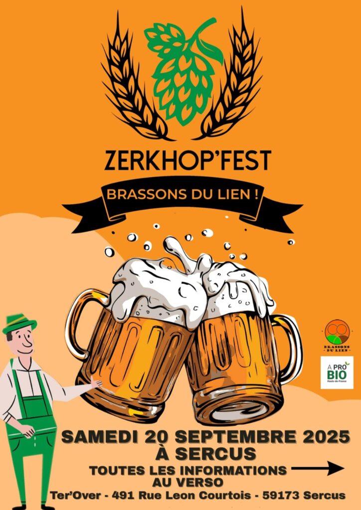 Affiche de la Zerkhop'Fest 2025, fête du houblon à Sercus dans les Flandres Française